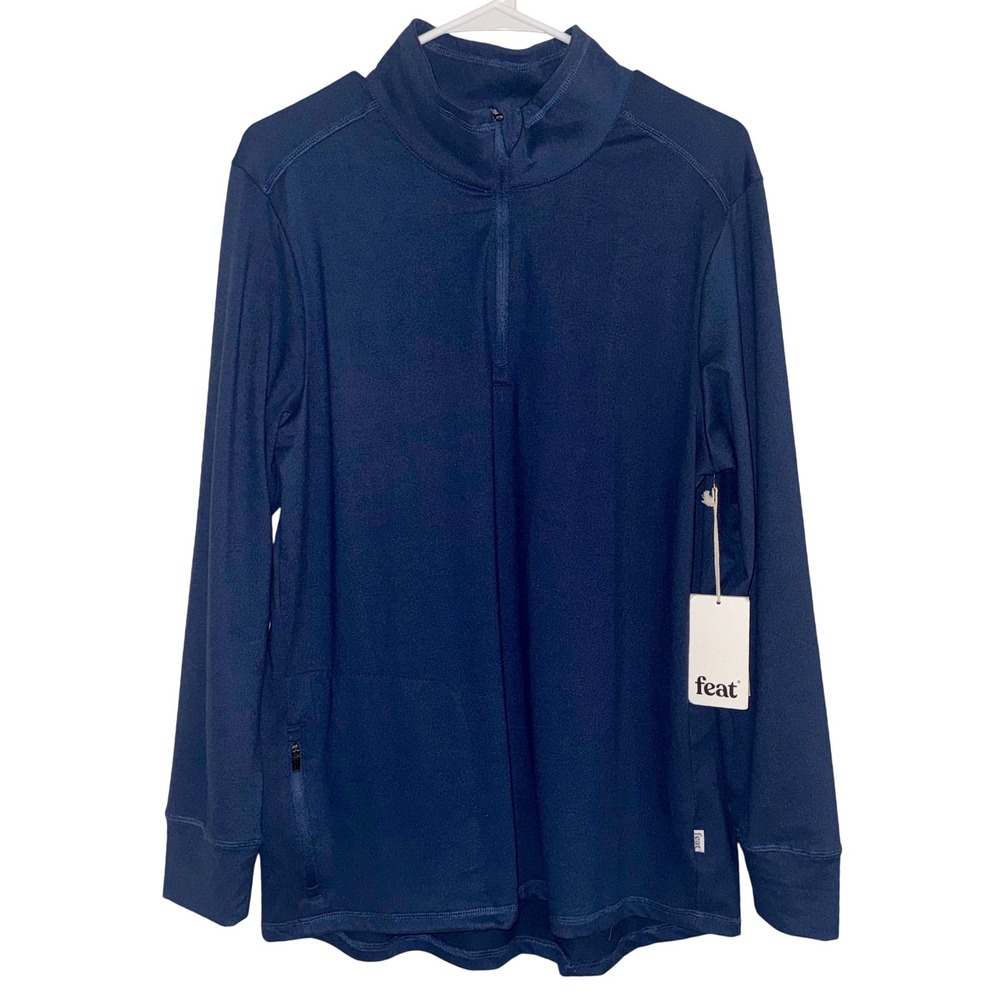 Feat Quarter Zip Pullover Unisex Medium Navy Blue Performance Top‎ NWT